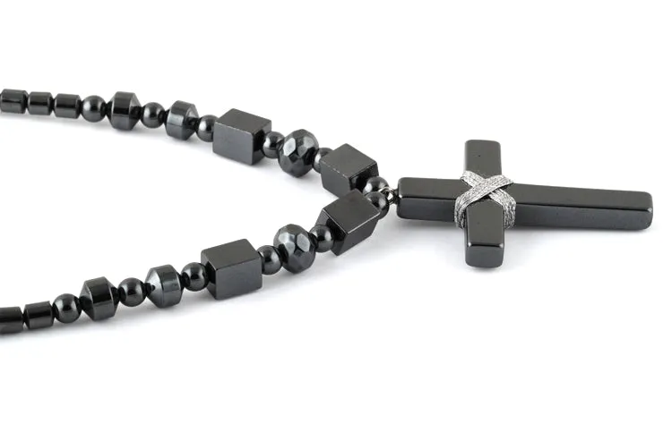 18" Large Black Cross Hematite Necklace