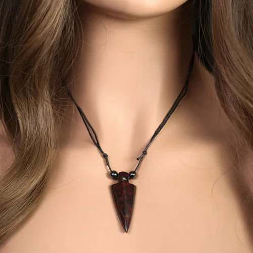 18x44mm Poppy Jasper Arrowhead Adj Cord Necklace