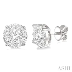 2 1/10 Ctw Lovebright Round Cut Diamond Stud Earrings in 14K White Gold