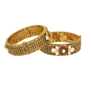 22K Gold Antique Bangles W/ Kundan, 65gm