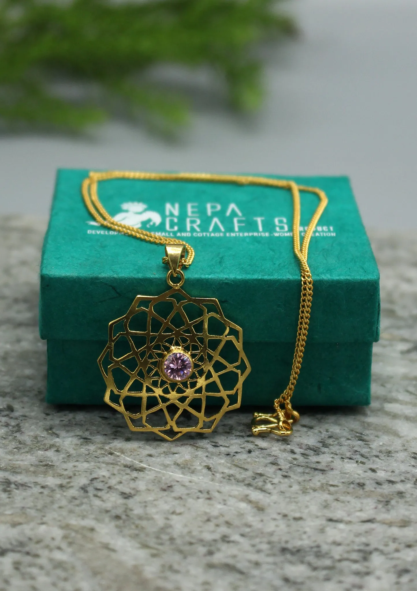 24 K Gold Plated Amethyst Tibetan Mandala Pendant