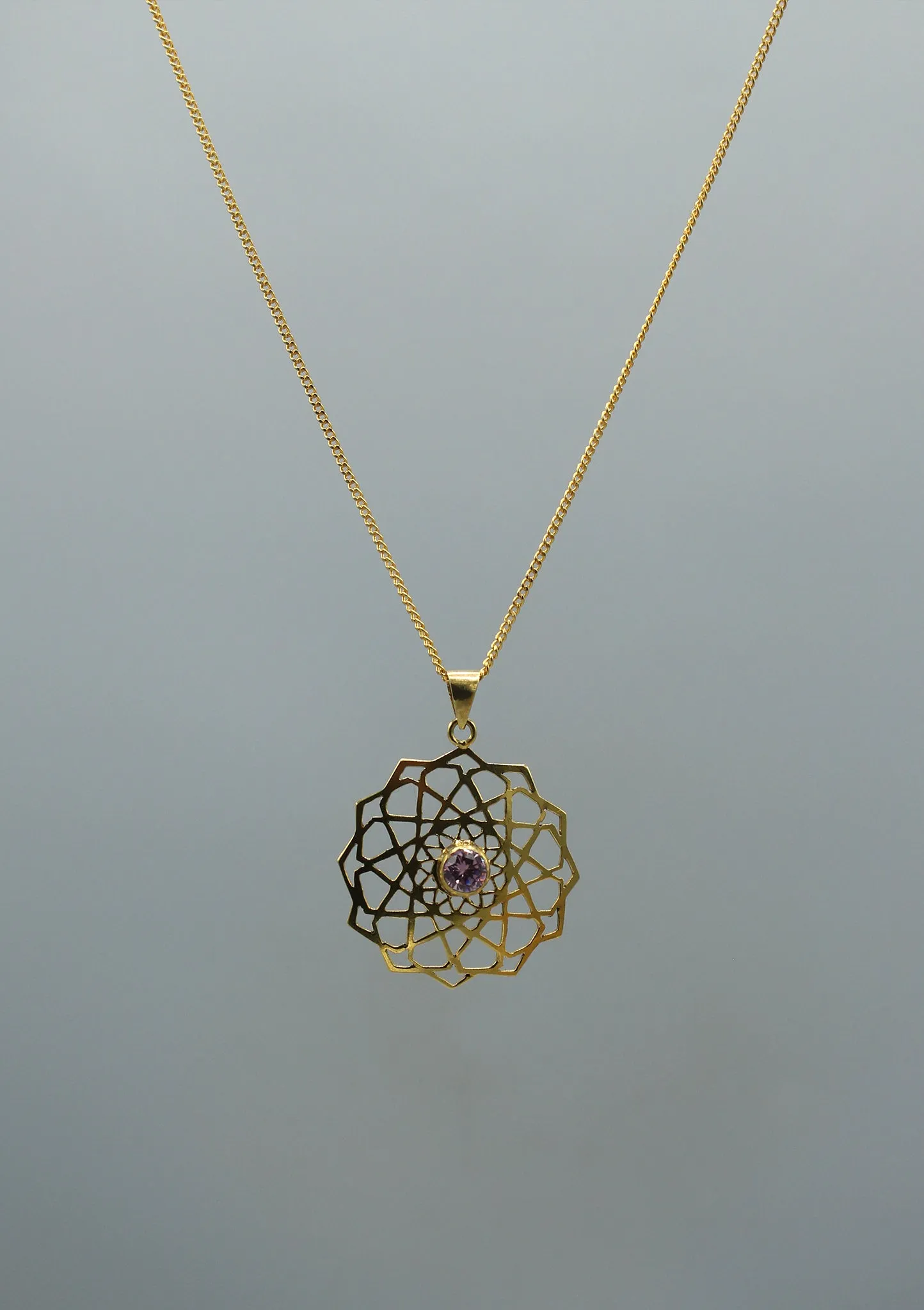 24 K Gold Plated Amethyst Tibetan Mandala Pendant