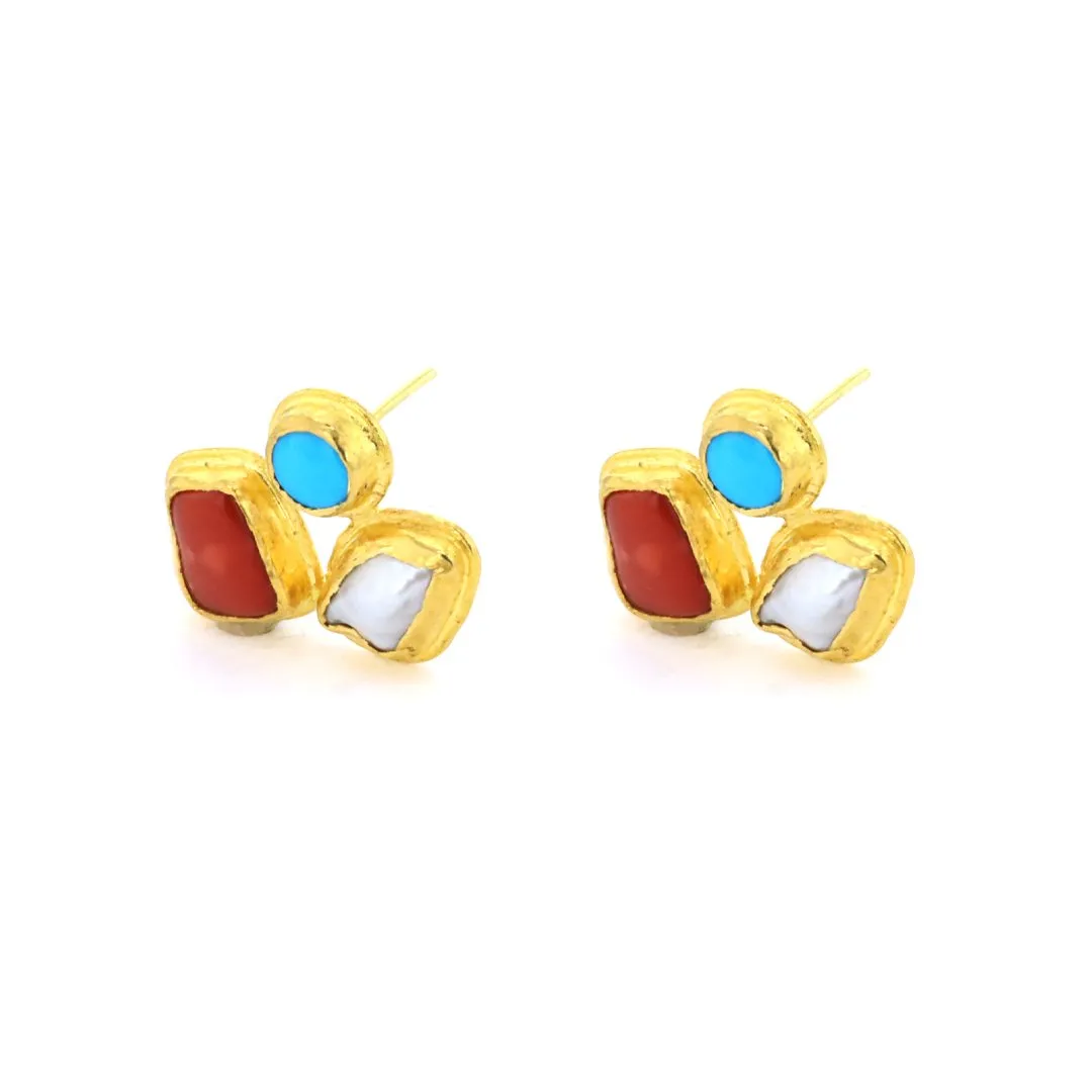 24K Pearl, Turquoise & Coral Earrings | M10273317