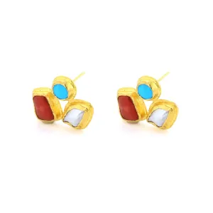 24K Pearl, Turquoise & Coral Earrings | M10273317