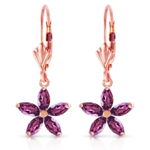 2.8 Carat 14K Solid Rose Gold Leverback Earrings Natural Amethyst