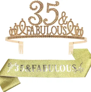 35th Birthday Gifts for Women,35th Birthday Tiara and Sash Golden,35th Birthday