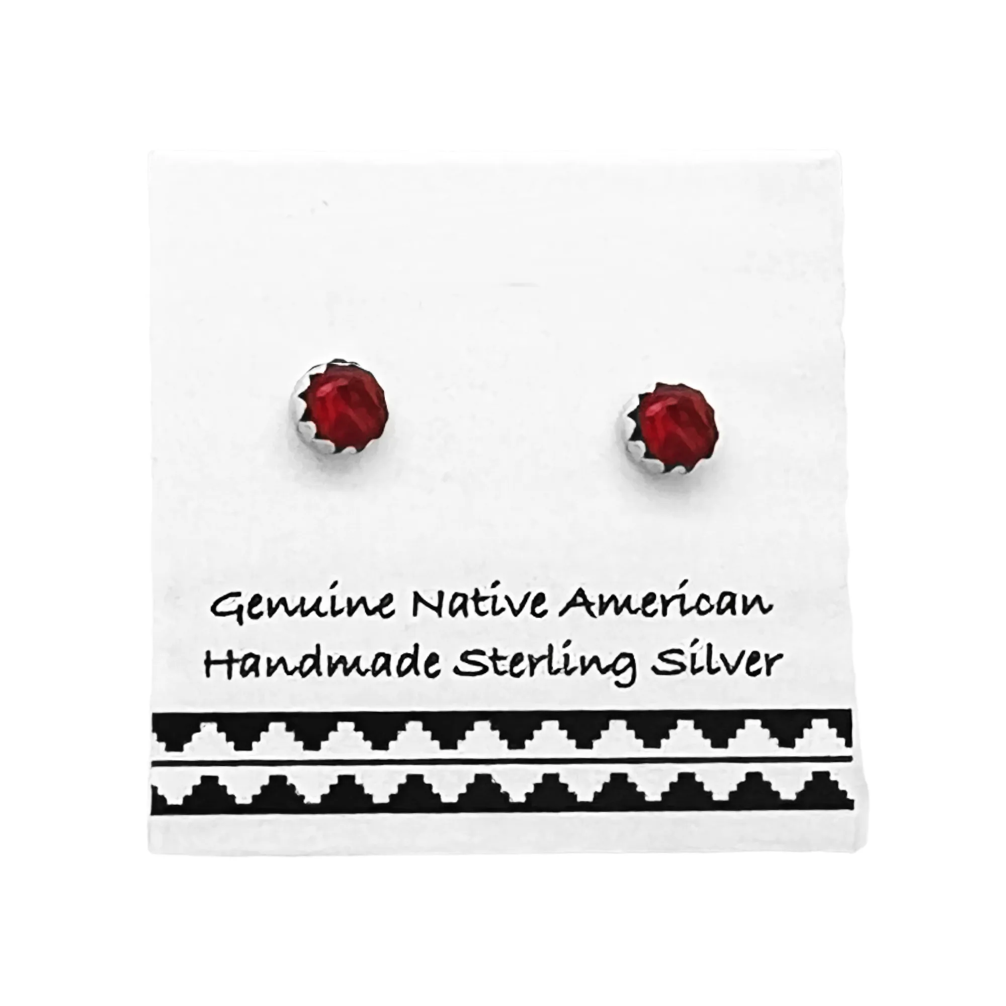 3mm Red Desert Opal Stud Earrings, 925 Sterling Silver, Native American USA Handmade, Synthetic Opal, Nickel Free