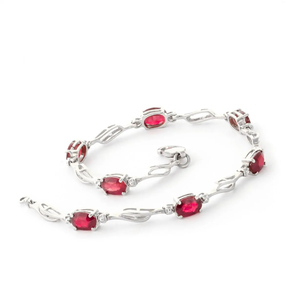 4.21 Carat 14K Solid White Gold Tennis Bracelet Ruby Diamond