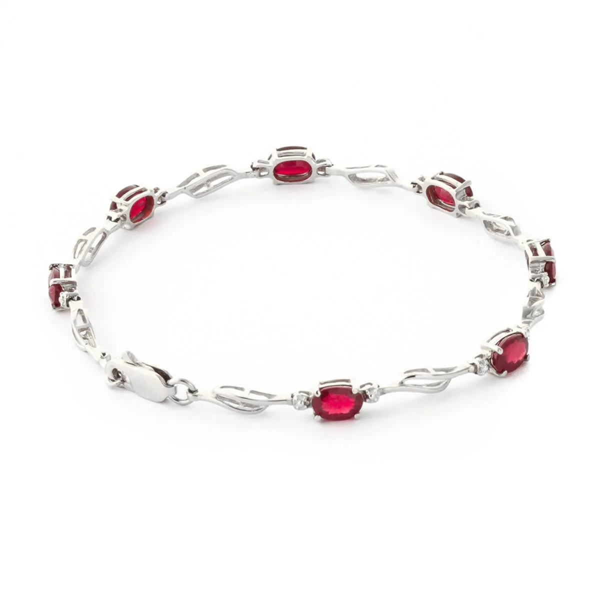 4.21 Carat 14K Solid White Gold Tennis Bracelet Ruby Diamond