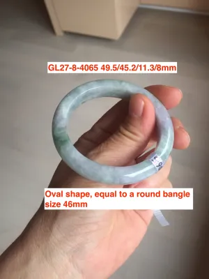 44-51 mm Type A 100% Natural light green/yellow/gray oval Jadeite Jade bangle group  for kids/small adult hand GL27 Add-on item.