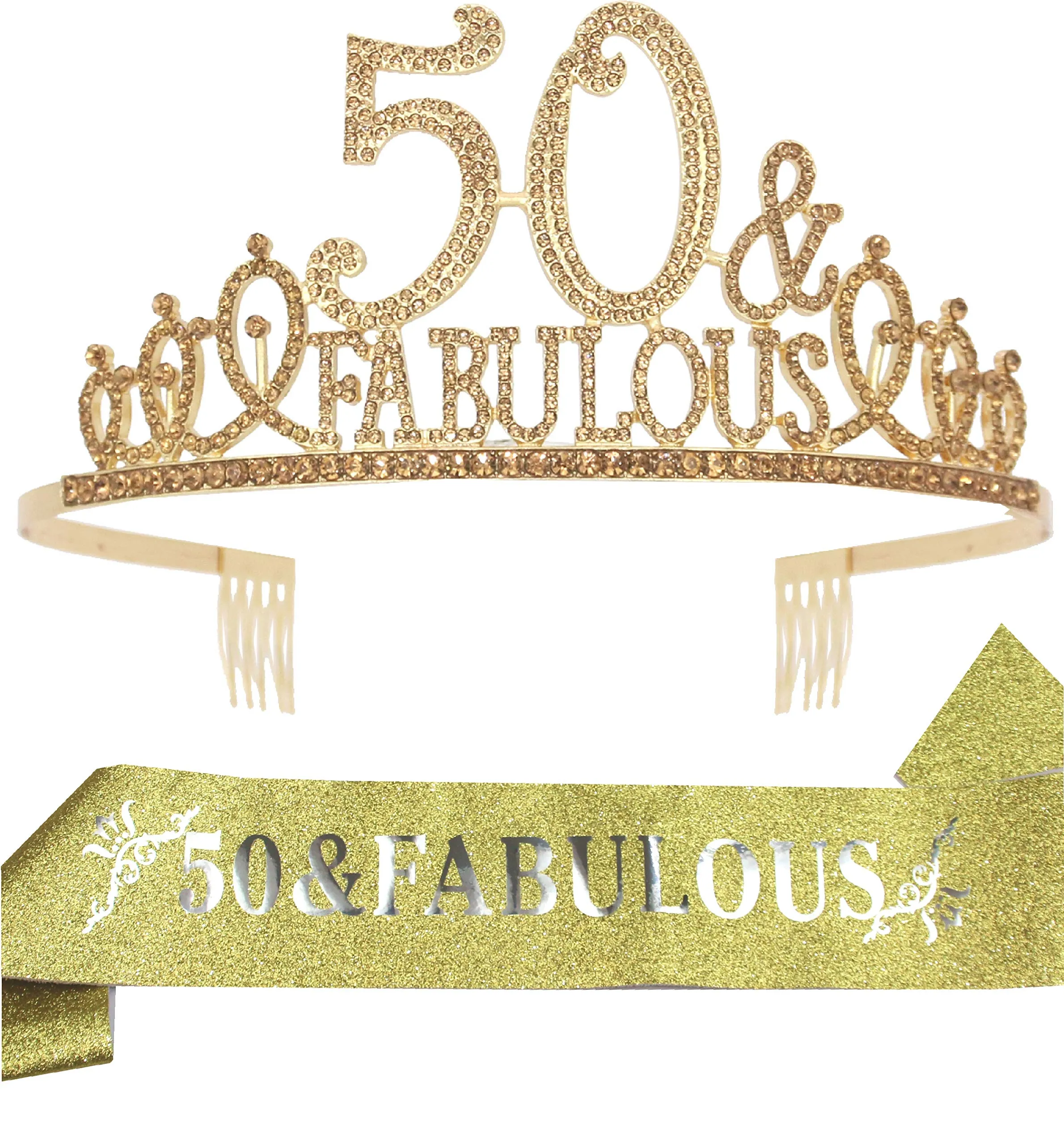 50 Birthday,50th Birthday Gifts for Women,50th Birthday Tiara Golden,50 and Fabulous,50