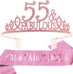 55th Birthday Gifts for Women,55th Birthday Tiara and Sash Pink,55th Birthday Decorations