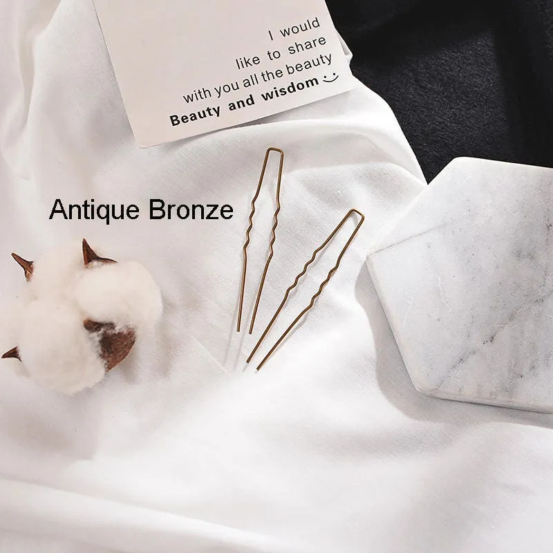 64mm Antique Bronze/Gold/Dull Silver/White Silver Hair Waved U-Shaped Bobby Pins Barrette Grips Clip Hairpins Accessories