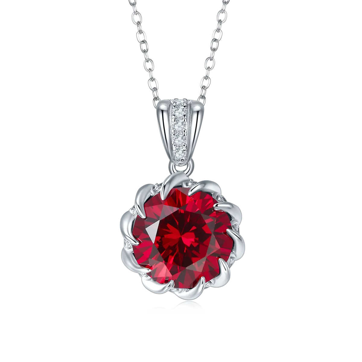 8.0 Carat Round Lab Created Gemstone Floral Claw Necklace in S925 Silver Plated Platinum