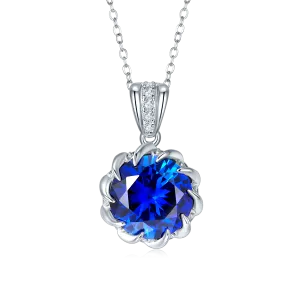 8.0 Carat Round Lab Created Gemstone Floral Claw Necklace in S925 Silver Plated Platinum