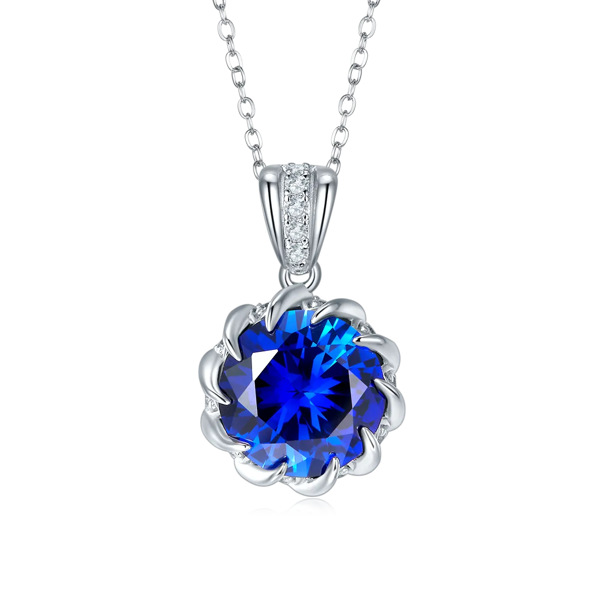 8.0 Carat Round Lab Created Gemstone Floral Claw Necklace in S925 Silver Plated Platinum