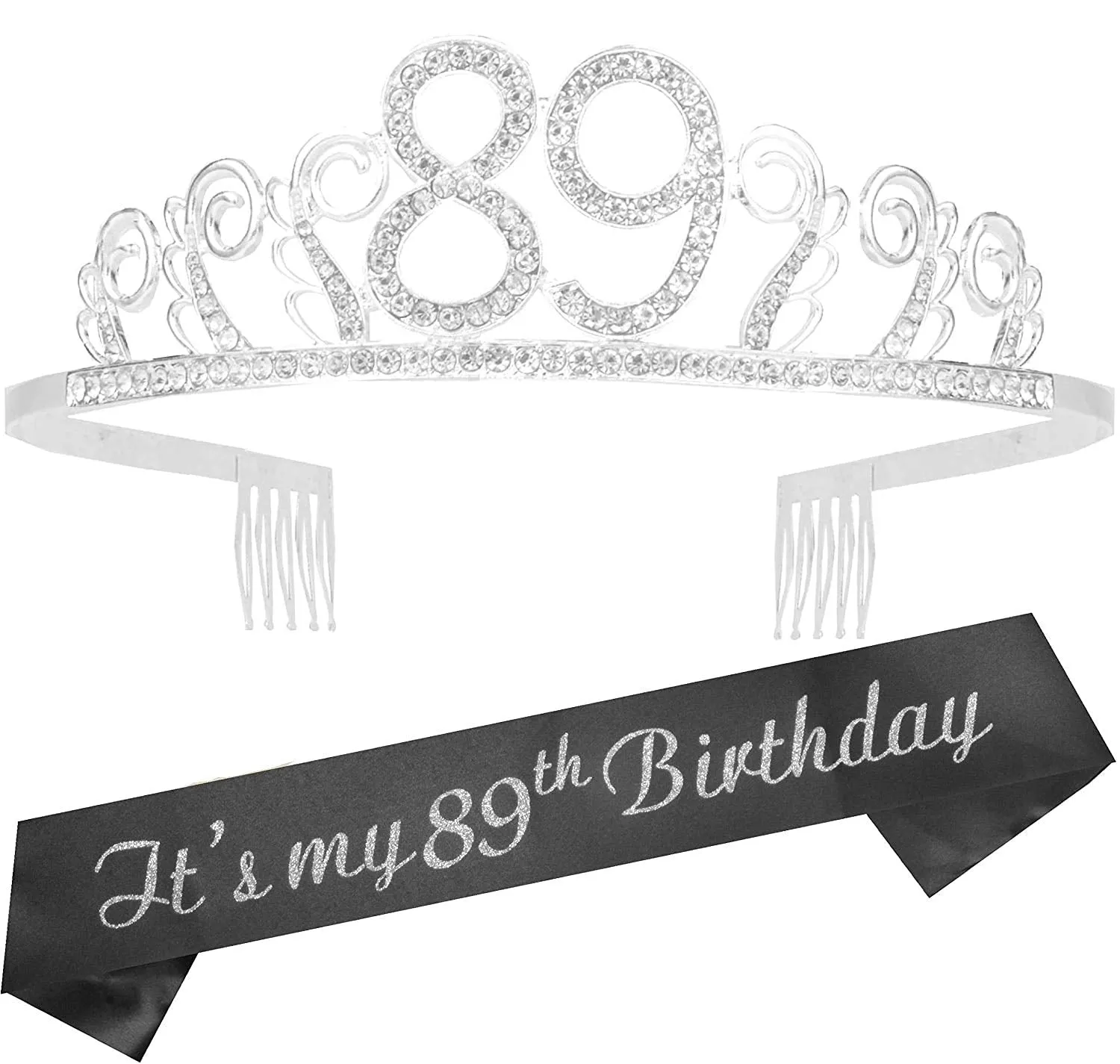 89th Birthday Gifts for Woman, 89th Birthday Tiara and Sash, HAPPY 89th Birthday Party