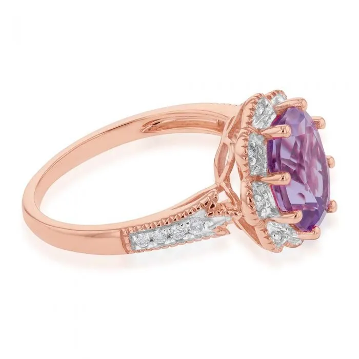 9ct Rose Gold 2.40ct Rose Amethyst and Diamond Ring