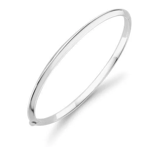 9ct White Gold Bangle, Hinged Knife Edge Charm, 3mm, 5.90g, Gift Box Included