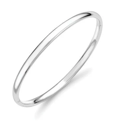 9ct White Gold Oval Bangle, Hinged Solid Aesthetic, 4mm, 19.20g, Gift Box Included