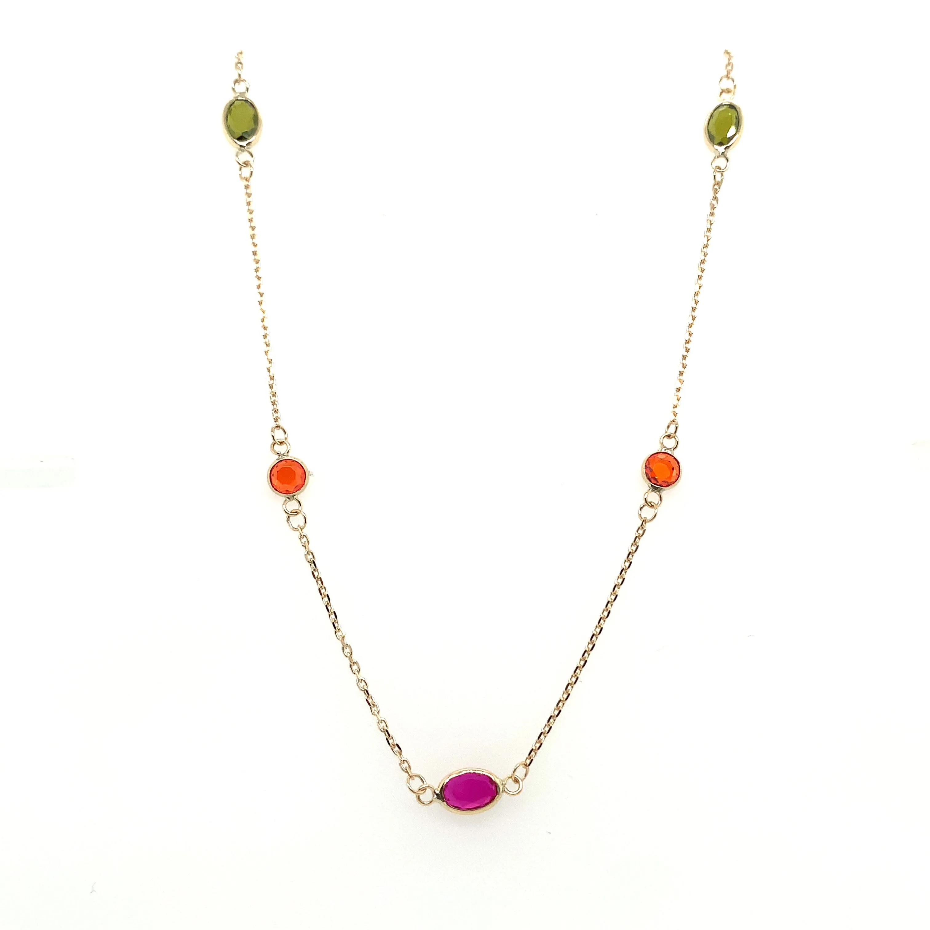 9ct Yellow Gold Multi Colour Gemstone Necklace