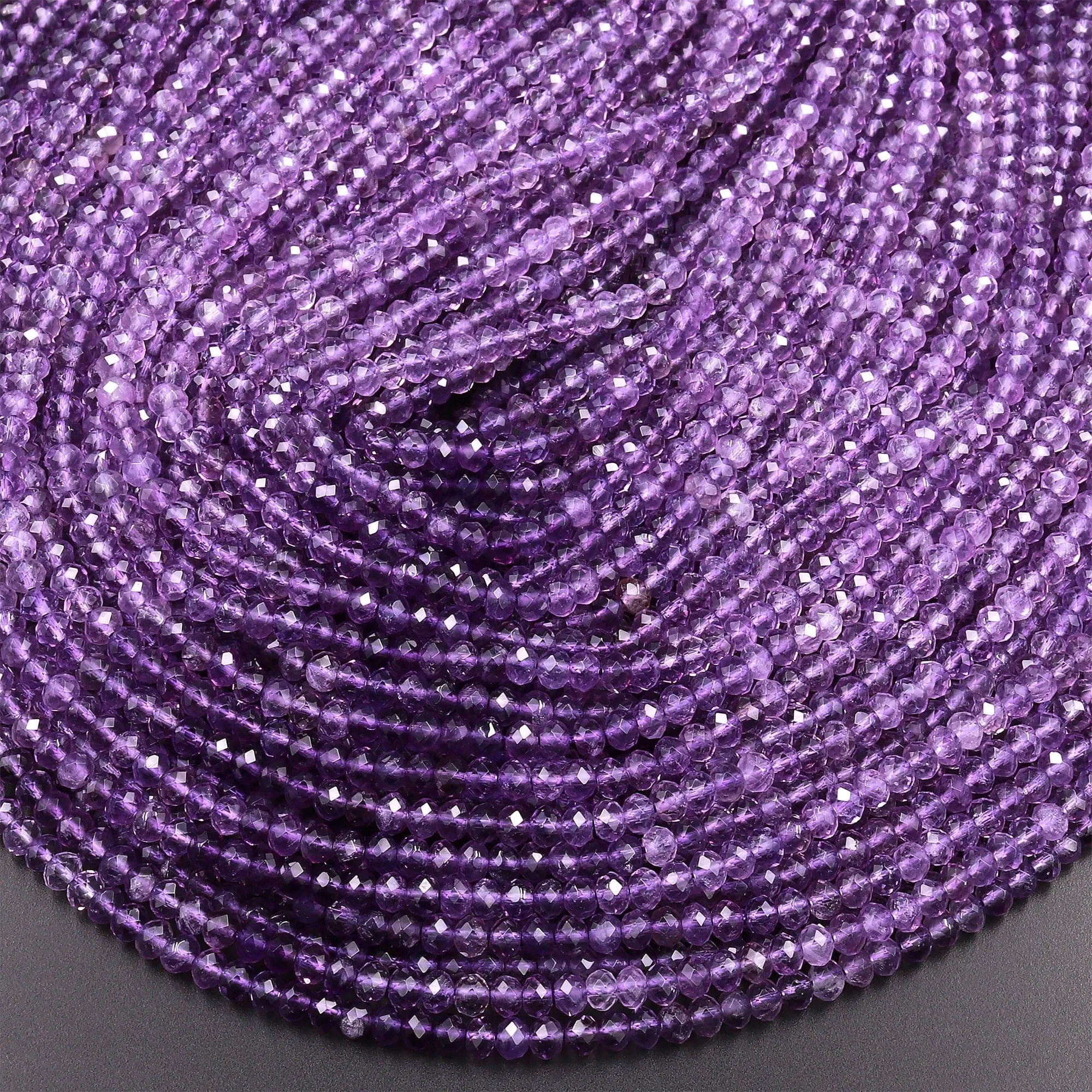 AAA Faceted Natural Amethyst 3mm 4mm Rondelle Beads Shades of Purple 15.5" Strand