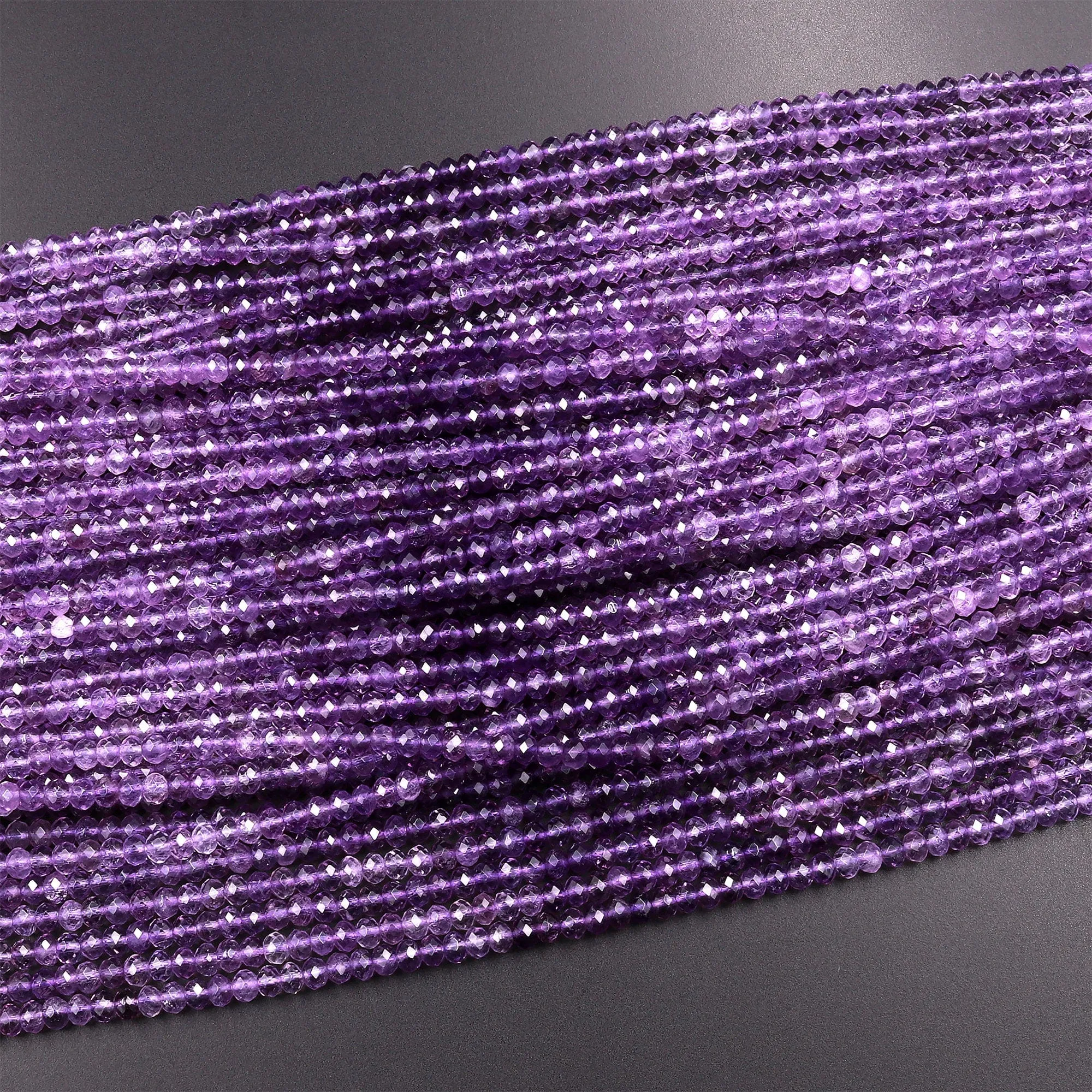 AAA Faceted Natural Amethyst 3mm 4mm Rondelle Beads Shades of Purple 15.5" Strand