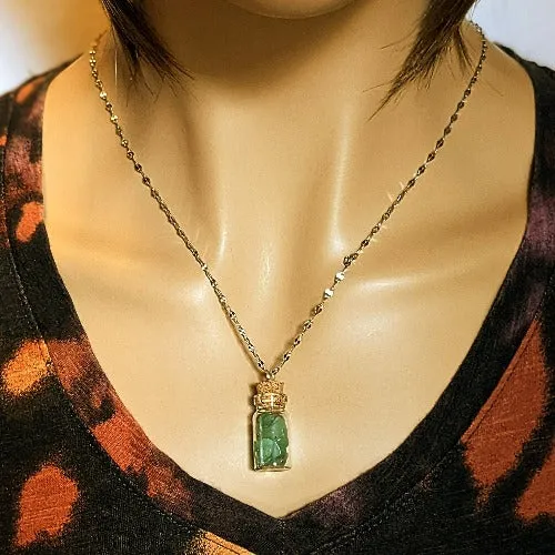 Adventurine Gemstone Bottle Necklace, 20 or 24 inch, Silver/Gold