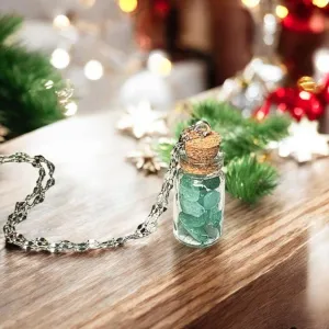 Adventurine Gemstone Bottle Necklace, 20 or 24 inch, Silver/Gold