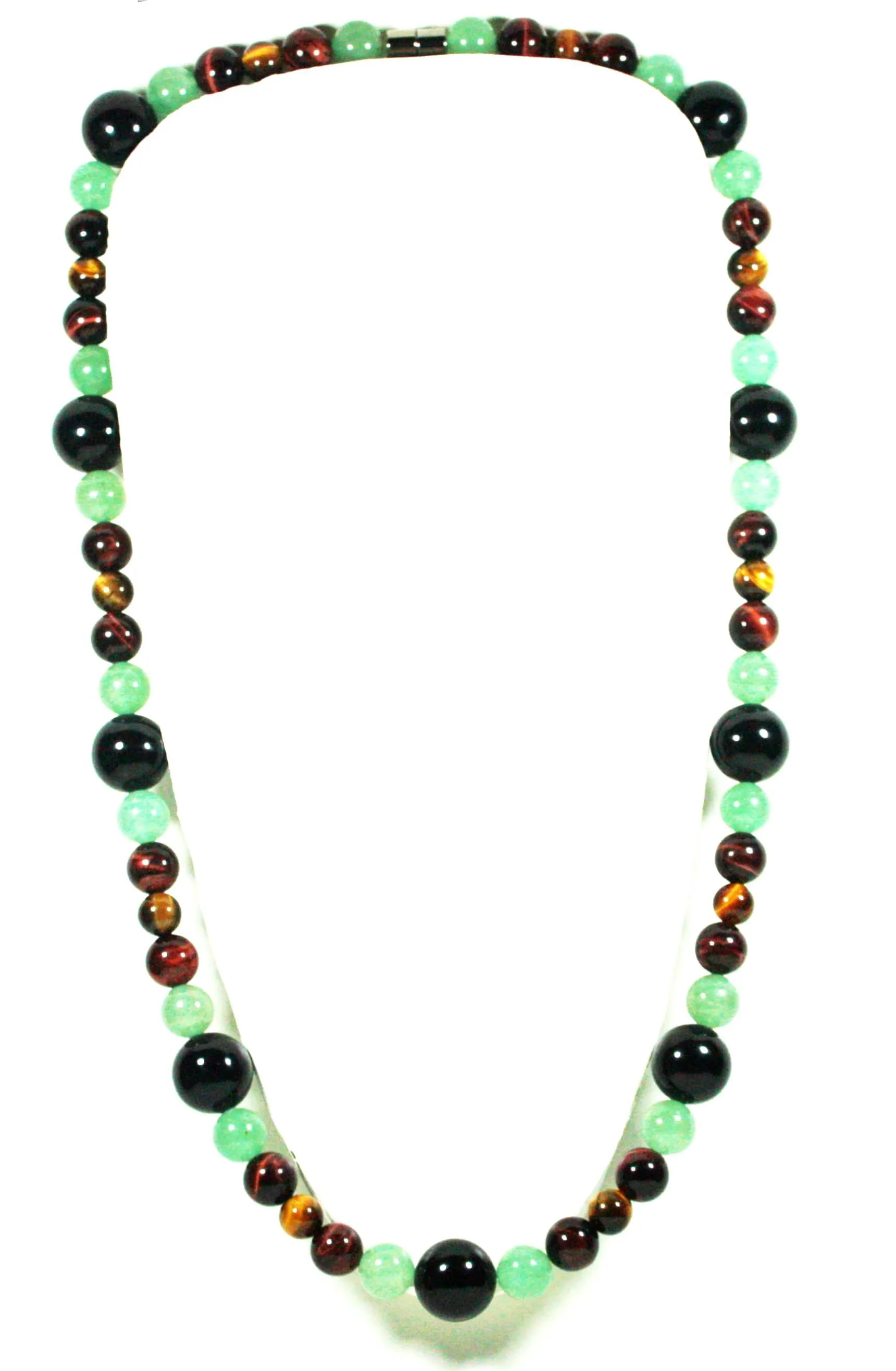 African Beaded Necklace - Tiger Eye - Onyx - Green Jade Aventurine - Rasta Necklace