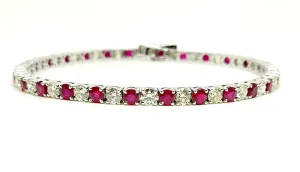 Alternating Size Ruby and Diamond Bracelet in 14k White Gold