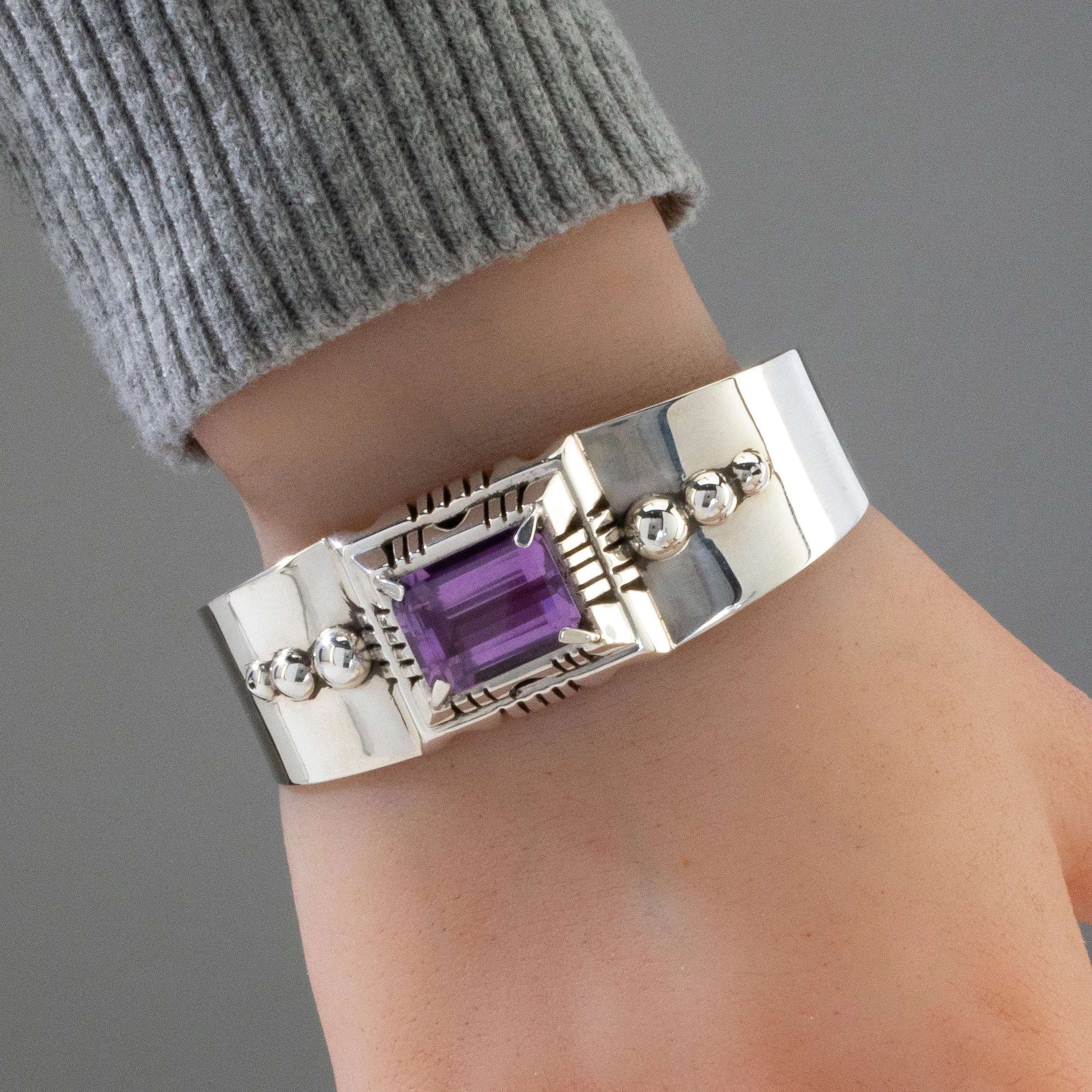 Amethyst Navajo USA Native American Made 925 Sterling Silver Cuff