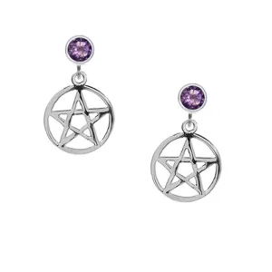 Amethyst Pentagram Earrings, Pentagram Stud Drops