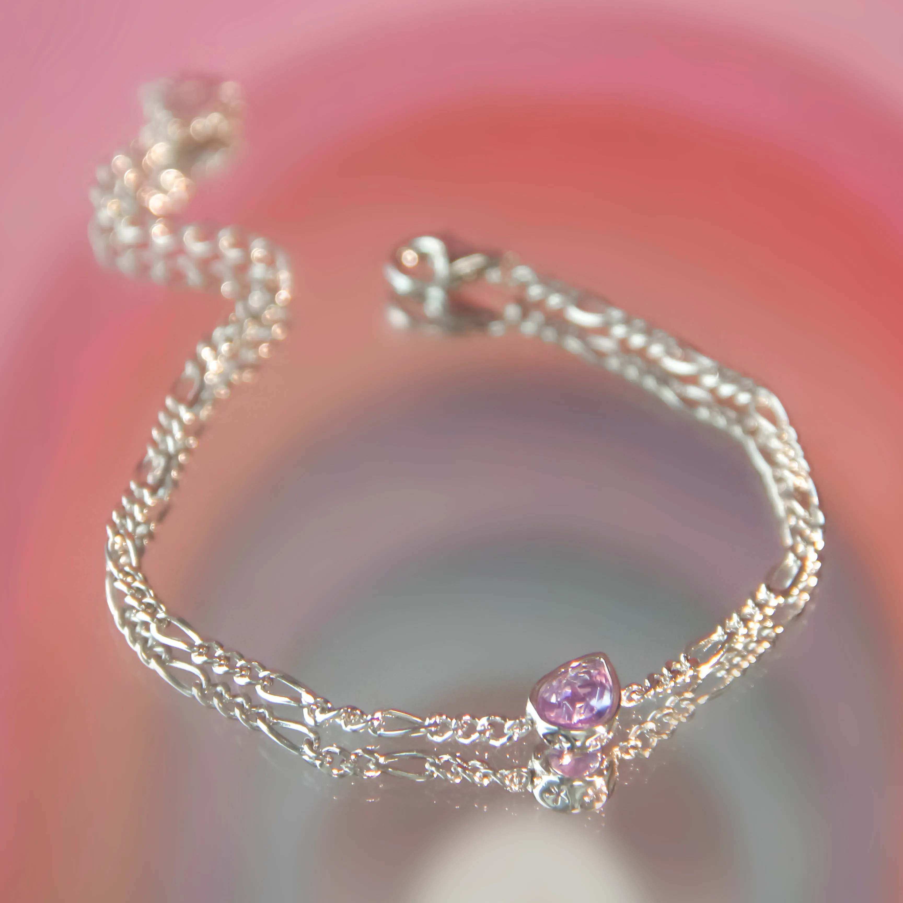 Amethyst Silver Figaro Bracelet  - Lindy