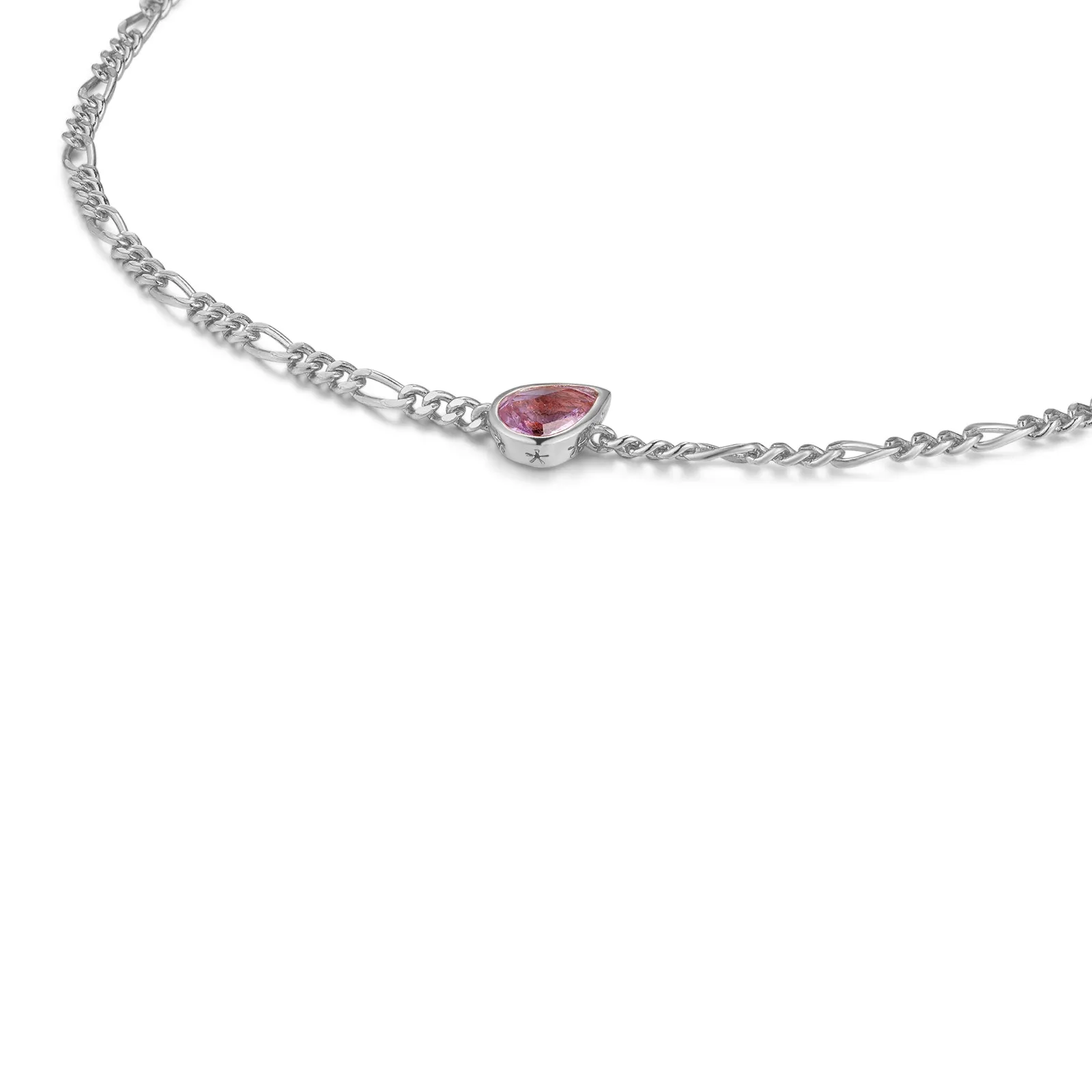 Amethyst Silver Figaro Bracelet  - Lindy