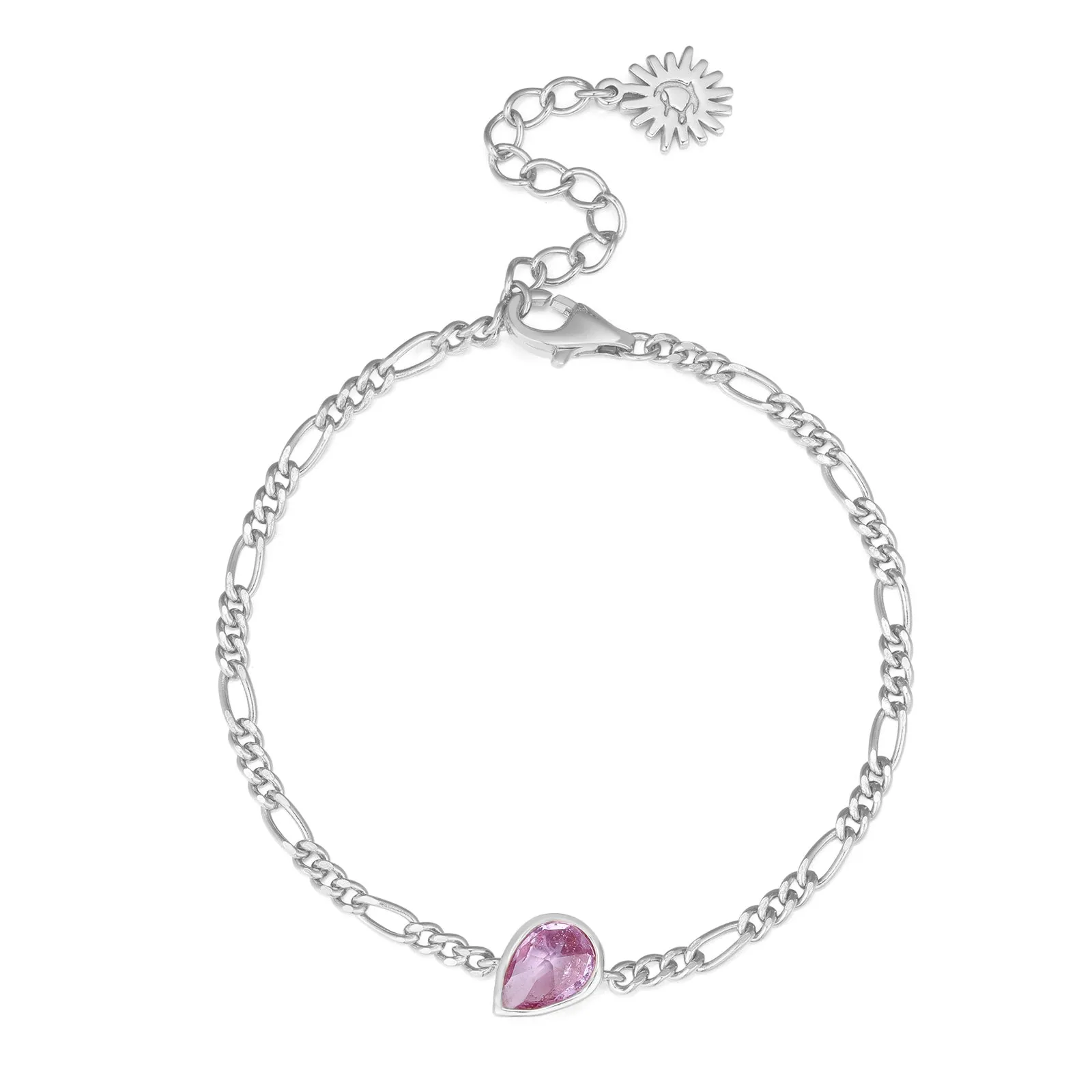 Amethyst Silver Figaro Bracelet  - Lindy