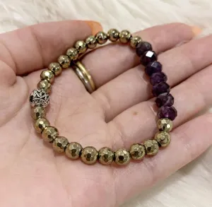 Amethyst with Pyrite Genuine Crystal Bracelet -