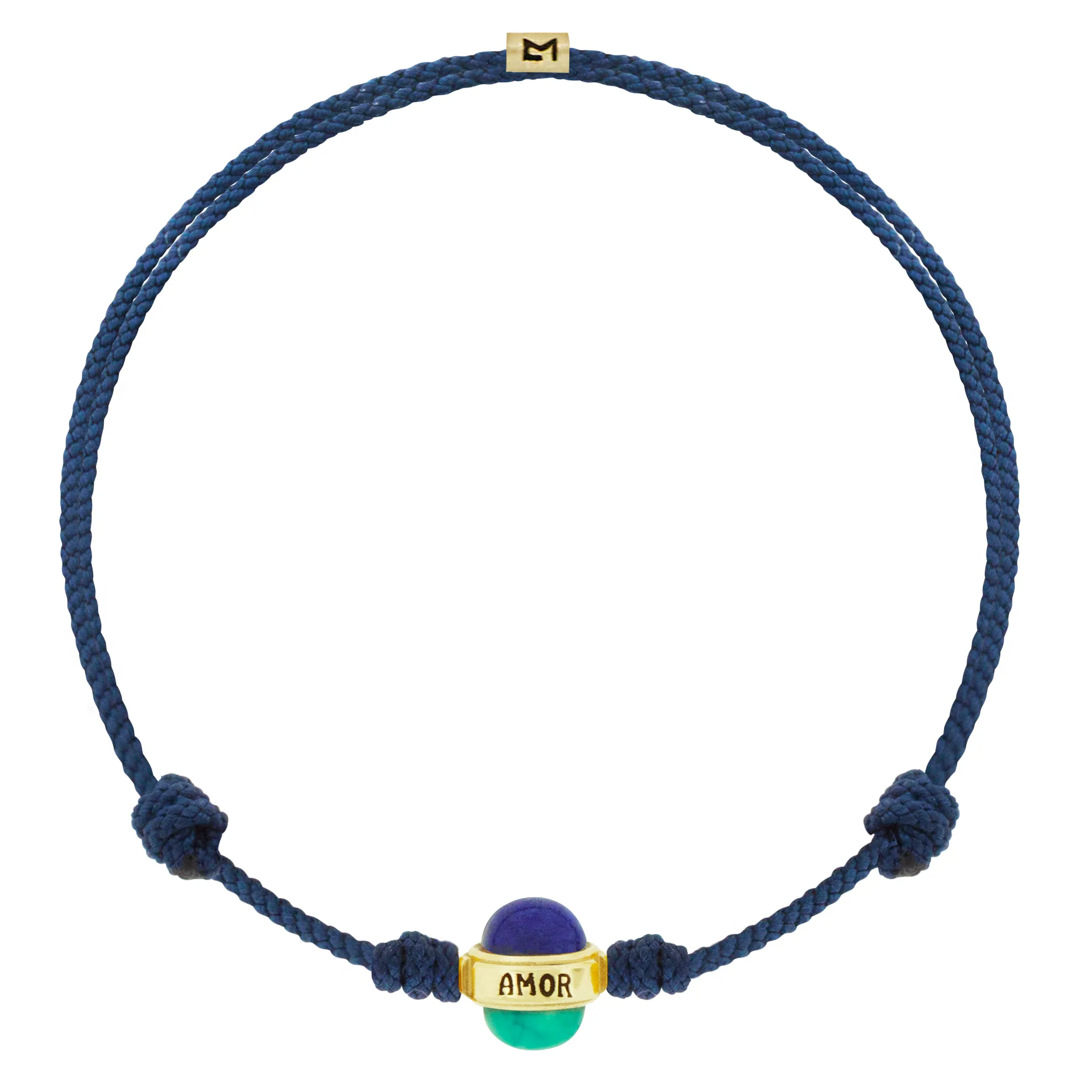 AMOR Cabochon Bead on Navy Cord Bracelet