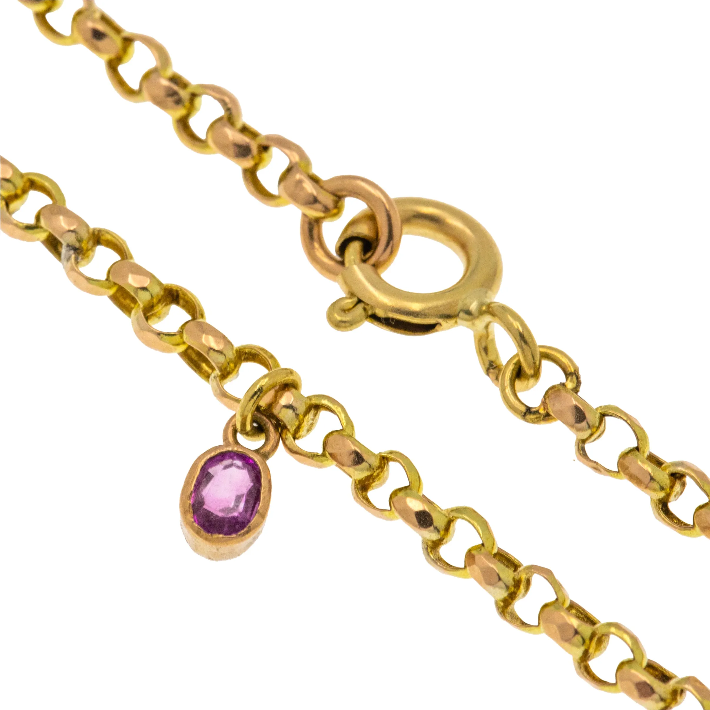 Antique 9ct Gold Belcher Bracelet, with Ruby Charm