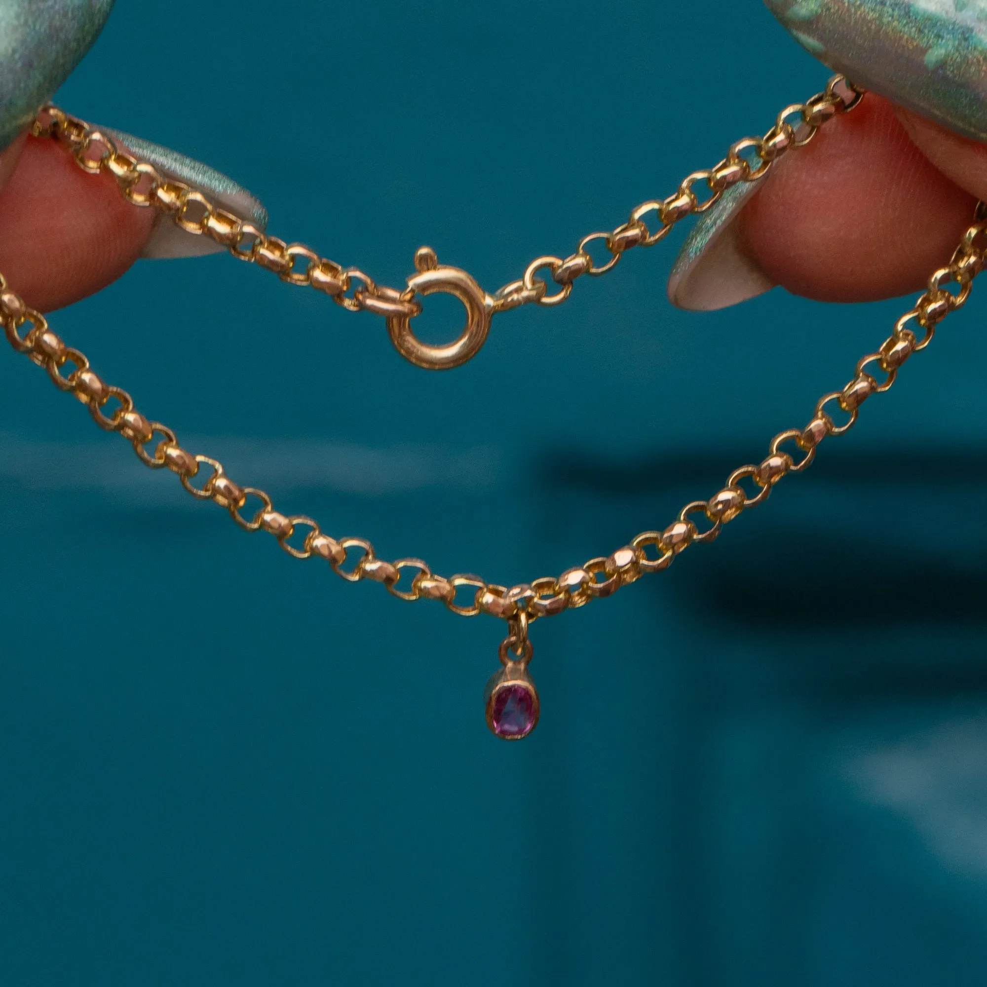 Antique 9ct Gold Belcher Bracelet, with Ruby Charm