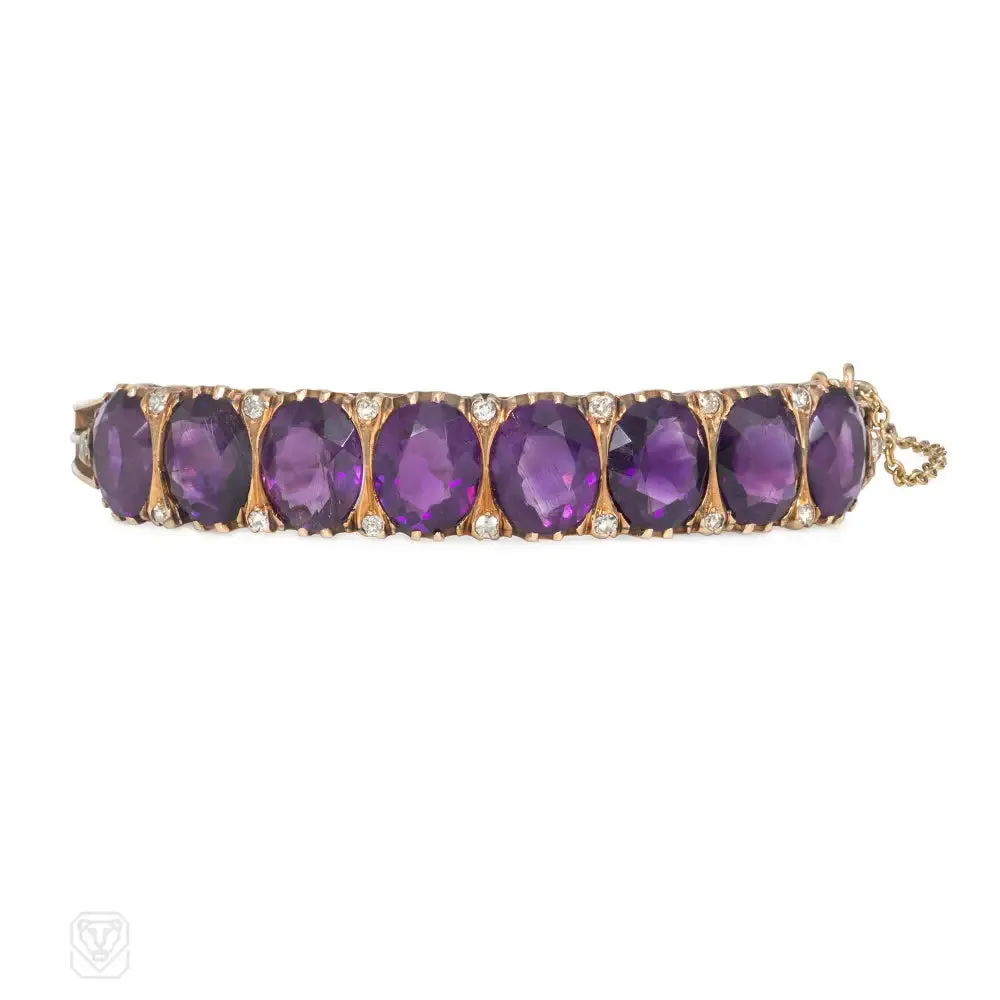 Antique amethyst, gold, and diamond bangle bracelet