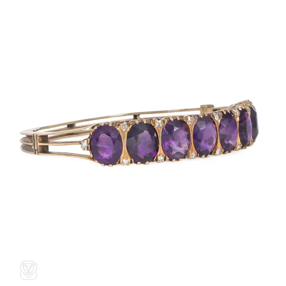 Antique amethyst, gold, and diamond bangle bracelet