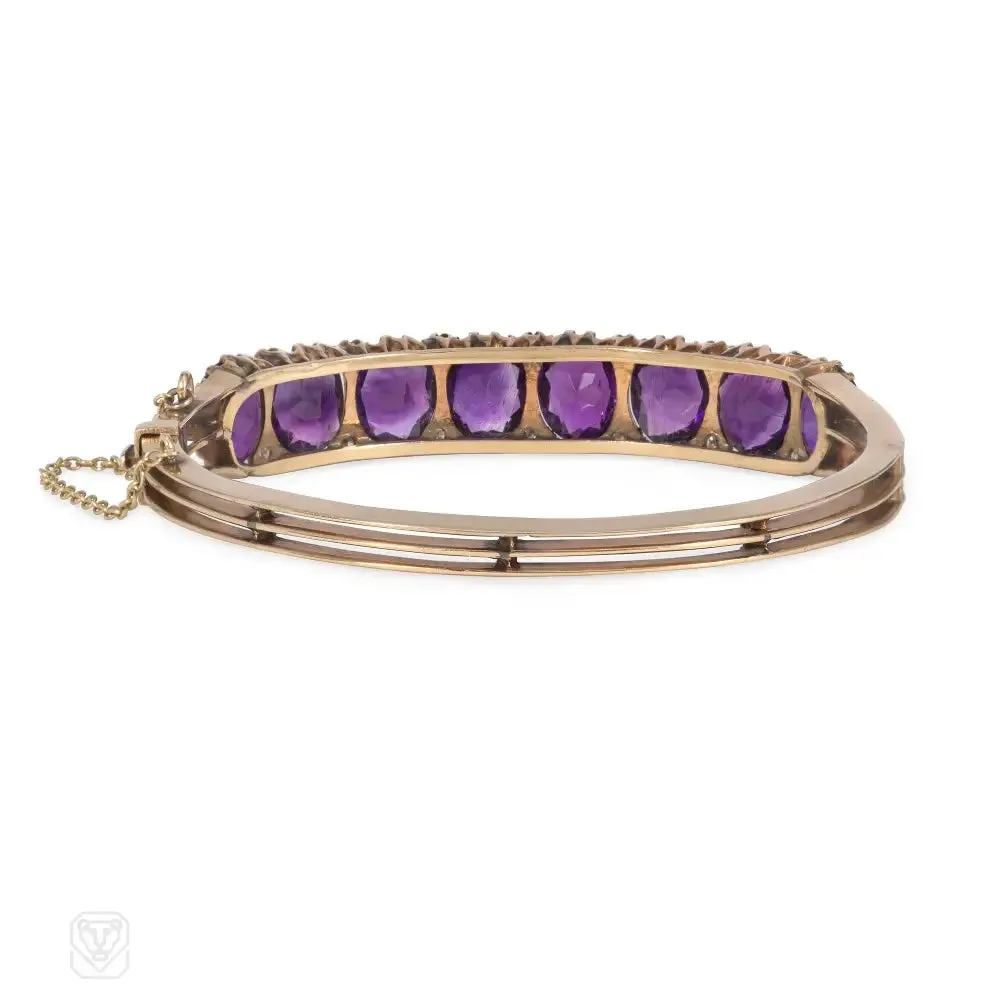 Antique amethyst, gold, and diamond bangle bracelet