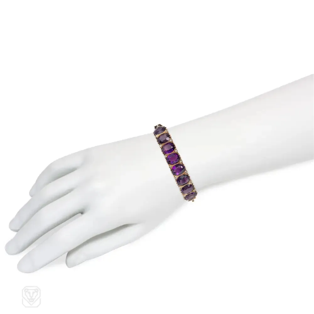 Antique amethyst, gold, and diamond bangle bracelet