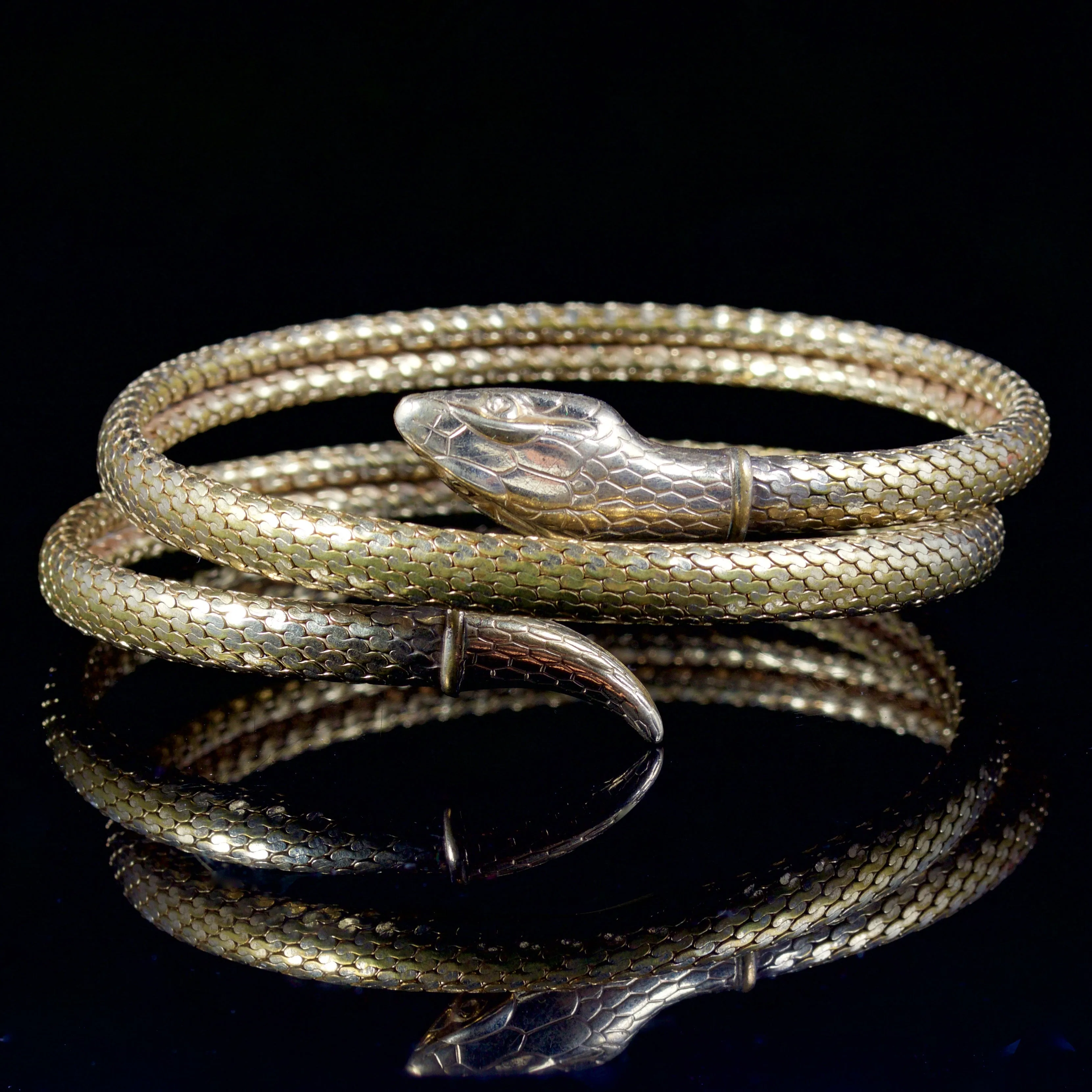 Antique Art Deco Snake Bangle Gold Gilt Circa 1930