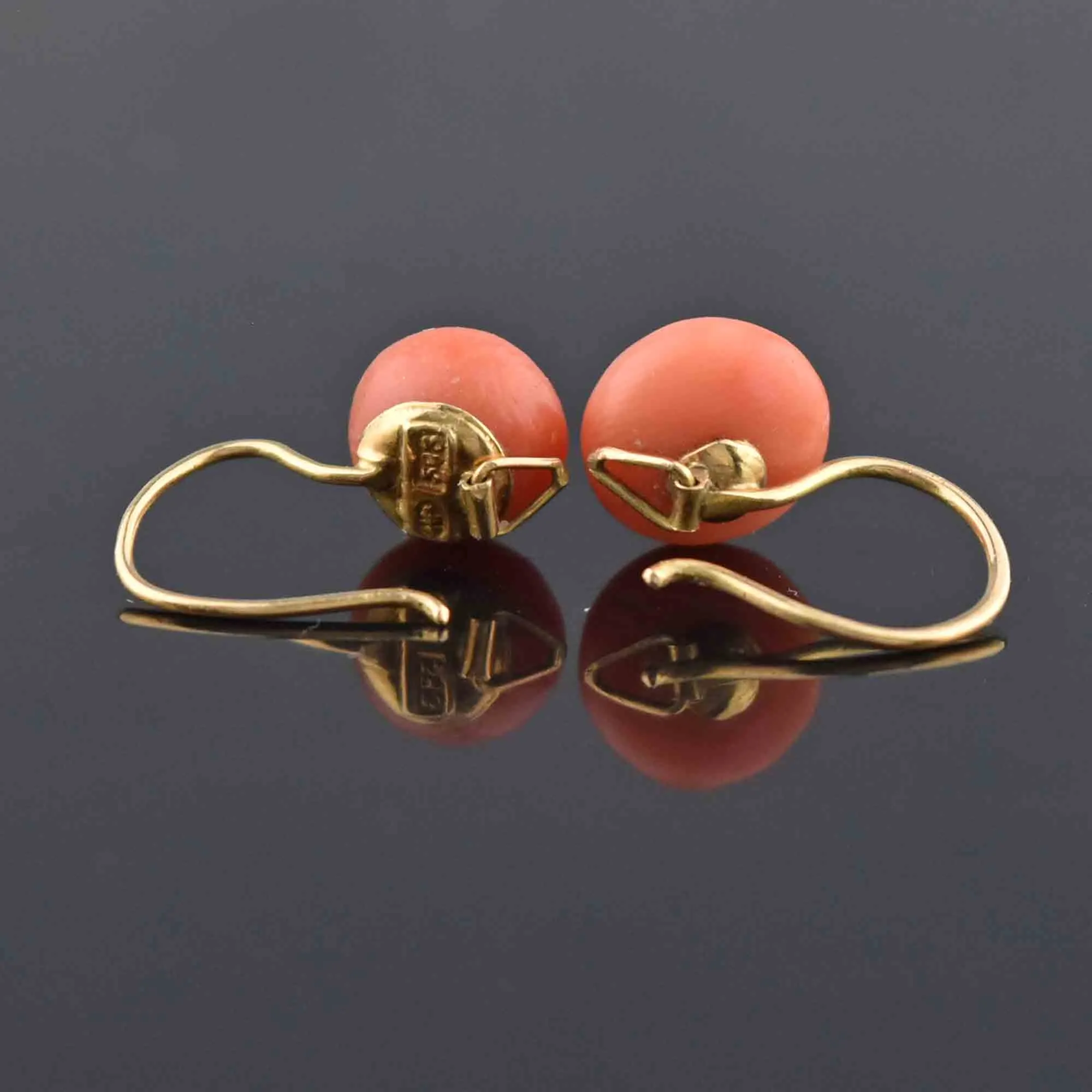 Antique Victorian 14K Gold Dormeusse Coral Earrings