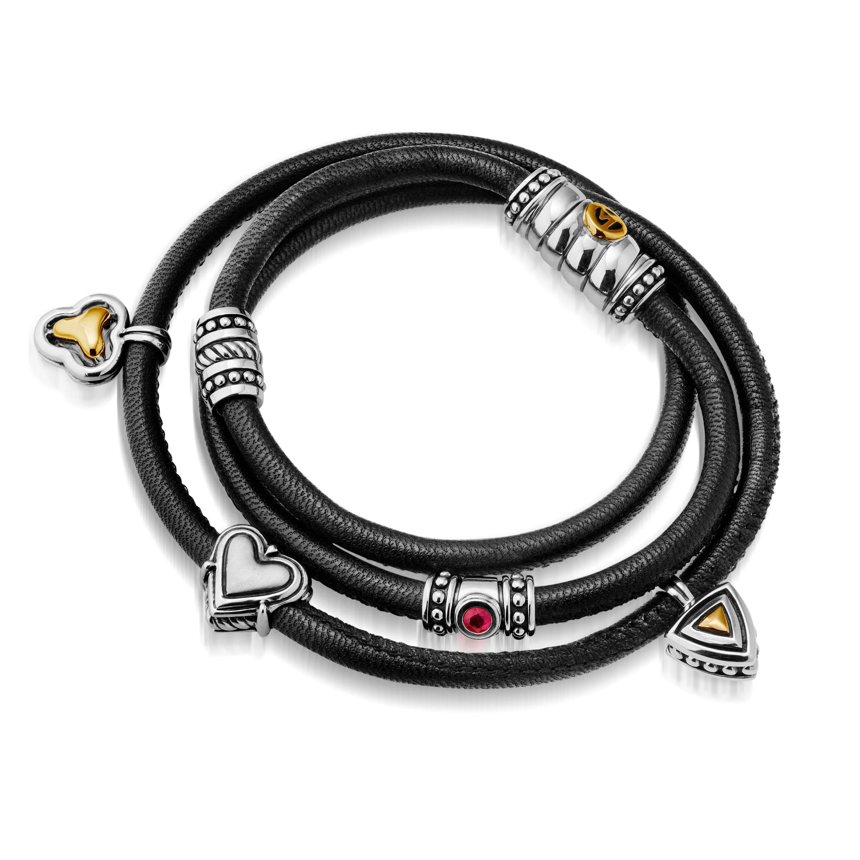 Apollo Triple-Wrap Leather Charm Bracelet