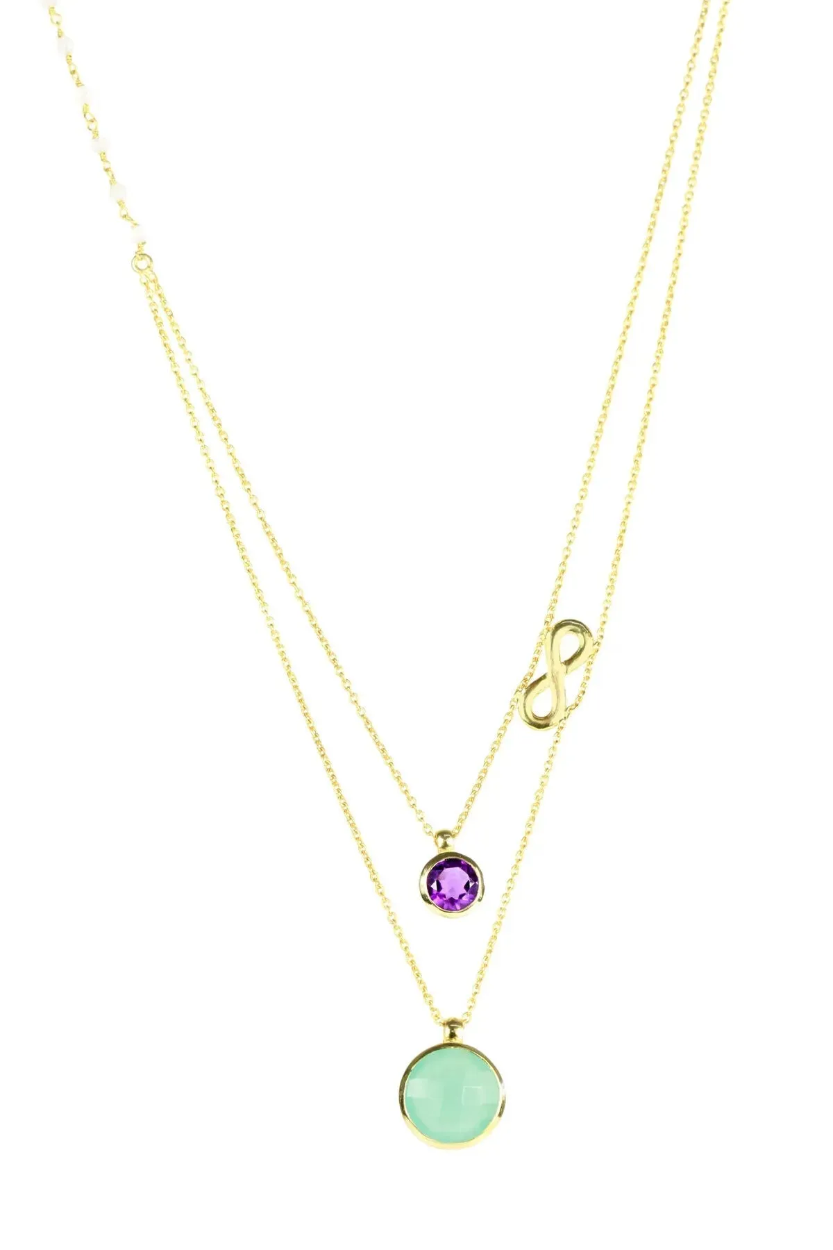 Aqua Chalcedony, Amethyst Double Layer Infinity Necklace