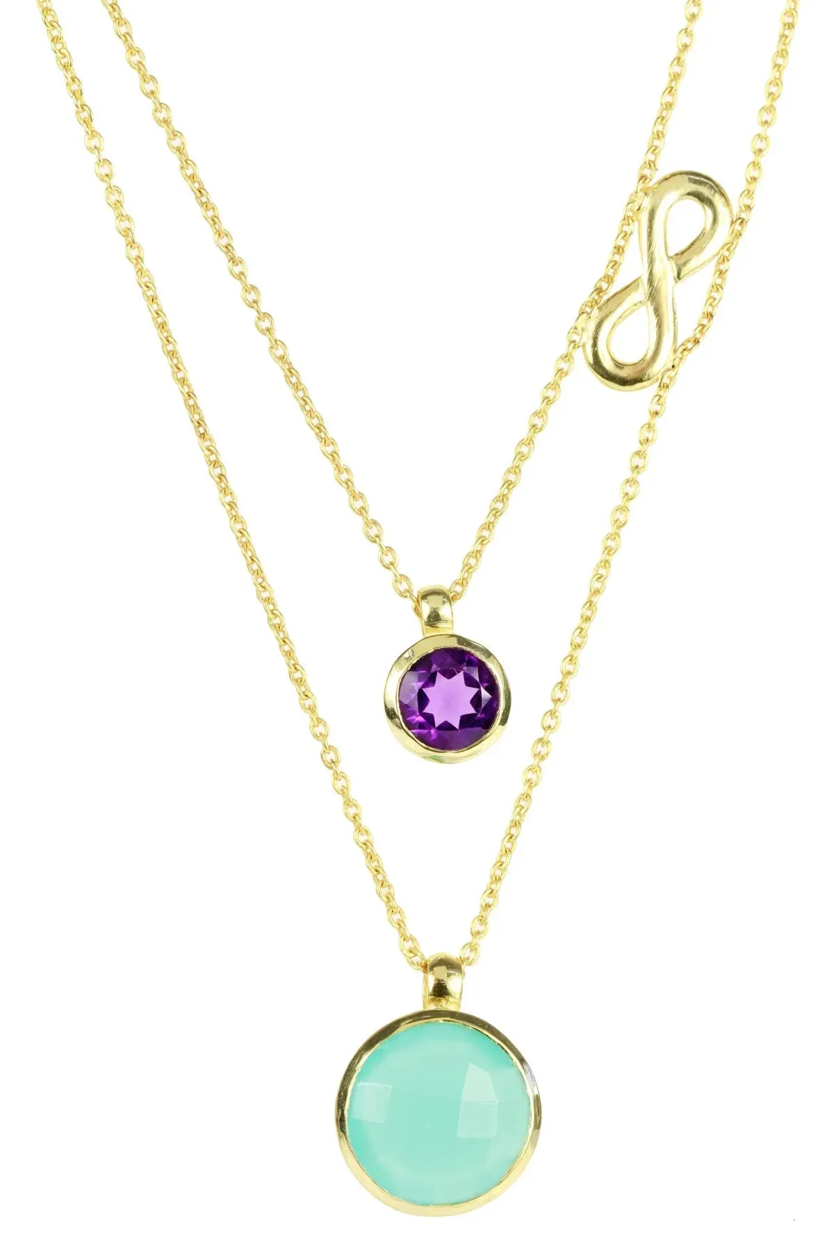 Aqua Chalcedony, Amethyst Double Layer Infinity Necklace