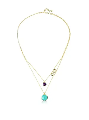 Aqua Chalcedony, Amethyst Double Layer Infinity Necklace